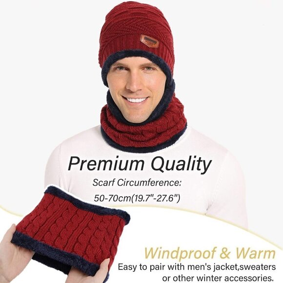 Unisex Winter Beanie Hat Scarf Set Warm Knit Hats Cap Neck Warmer - Picture 5 of 6